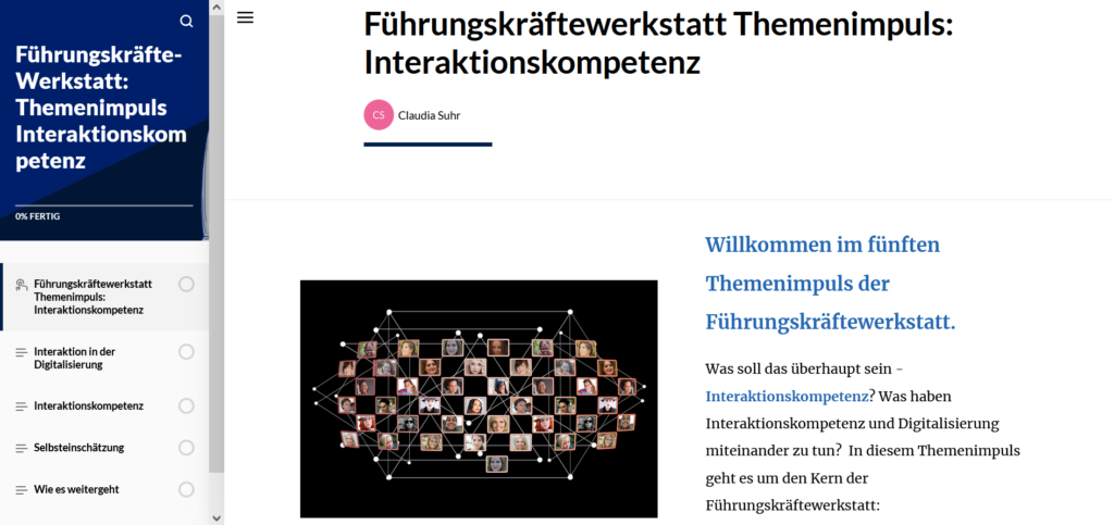Einblick in das Onlinemodul „Themenimpuls: Interaktionskompetenz“ der Führungskräftewerkstatt